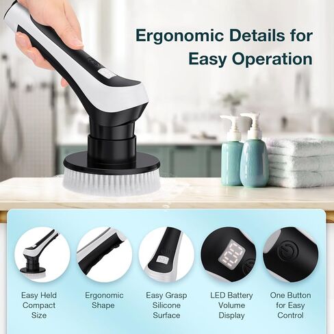 Electric Bathroom Scrubber with Long Handle, Electric Spin Scrubber Brush for Shower, Bathtub, Tile, Floor Cleaning-with Adjustable Handle & LCD Display for Easy Cleaning in Saudi Arabia
