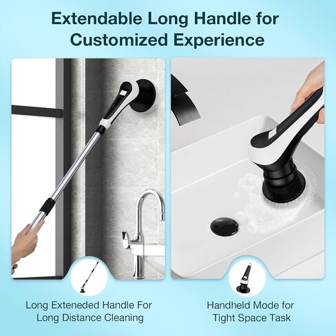 Electric Bathroom Scrubber with Long Handle, Electric Spin Scrubber Brush for Shower, Bathtub, Tile, Floor Cleaning-with Adjustable Handle & LCD Display for Easy Cleaning in Saudi Arabia