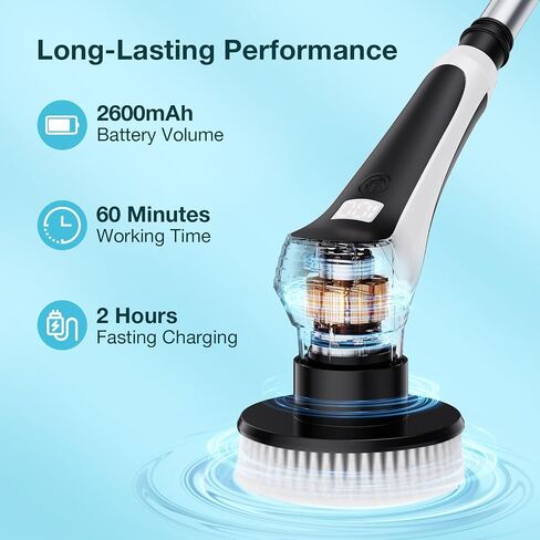 Electric Bathroom Scrubber with Long Handle, Electric Spin Scrubber Brush for Shower, Bathtub, Tile, Floor Cleaning-with Adjustable Handle & LCD Display for Easy Cleaning in Saudi Arabia