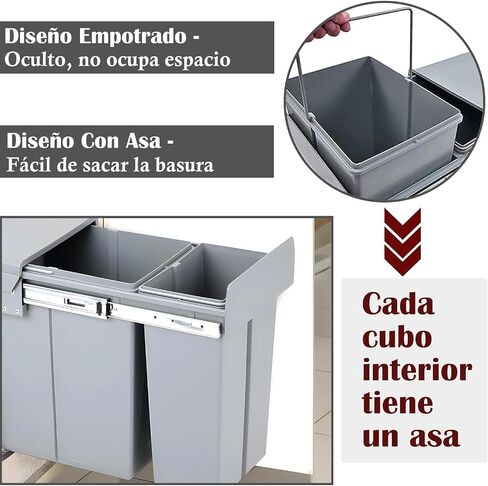 jxgzyy Pull Out Kitchen Waste Bin Under Cabinet 20L+20L Double Sliding Trash Can with Lid and Handle Large Capacity Recycling Trash Container Bin Gray for Home Kitchen in Saudi Arabia