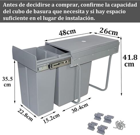 jxgzyy Pull Out Kitchen Waste Bin Under Cabinet 20L+20L Double Sliding Trash Can with Lid and Handle Large Capacity Recycling Trash Container Bin Gray for Home Kitchen in Saudi Arabia