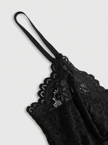 WDIRARA Women's 2 Piece Lingerie Set Lace Mesh Sheer Tie Front Deep V Neck Babydoll Nightgown with Thong in Saudi Arabia