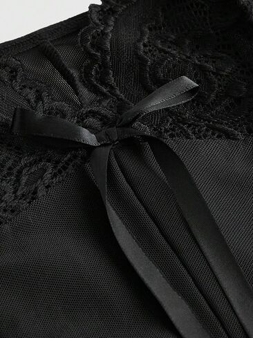 WDIRARA Women's 2 Piece Lingerie Set Lace Mesh Sheer Tie Front Deep V Neck Babydoll Nightgown with Thong in Saudi Arabia