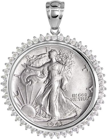 Sterling Silver Cubic Zirconia Half Dollar Bezel CZ Halo 30 mm Coins Prong Back 50 Cent Coin NOT Included in Saudi Arabia