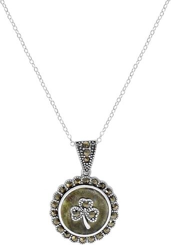 JC Walsh & Sons Irish Jewelry Vintage Trinity Knot Shamrock Sun and Moon Celtic Symbol Connemara Marble Pendant Ireland Green Stone Accessories for Women Birthday Present Gift in Kuwait