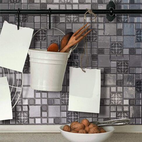 Main Street Creations 4-Sheet Kitchen Backsplash Tiles Peel and Stick. Renter Friendly Backsplash in Earth and Grey Mosaic Design. Self Stick Wall Tiles for Your Home and Art Projects. in Kuwait