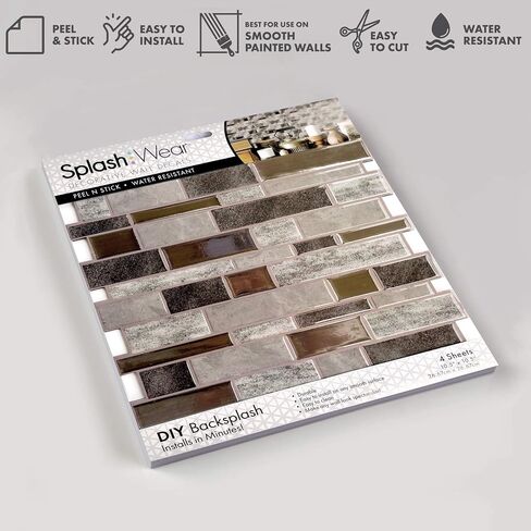 Main Street Creations 4-Sheet Kitchen Backsplash Tiles Peel and Stick. Renter Friendly Backsplash in Earth and Grey Mosaic Design. Self Stick Wall Tiles for Your Home and Art Projects. in Kuwait
