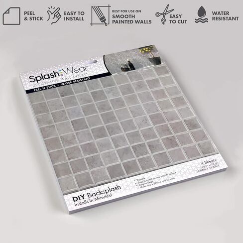 Main Street Creations 4-Sheet Kitchen Backsplash Tiles Peel and Stick. Renter Friendly Backsplash in Earth and Grey Mosaic Design. Self Stick Wall Tiles for Your Home and Art Projects. in Kuwait
