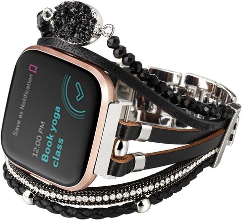 أحزمة جلدية فاخرة متوافقة مع سوار Fitbit Versa 3&4/Fitbit Sense/Sense 2 للنساء، سوار معصم متعدد الطبقات مصنوع يدويًا من Boho لساعة Fitbit الذكية in Kuwait