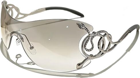 Y2K Snake Print Black Wrap Rave Sunglasses for Women Trendy Frameless Gradient Lenses in Kuwait