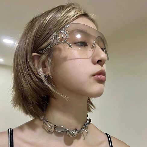 Y2K Snake Print Black Wrap Rave Sunglasses for Women Trendy Frameless Gradient Lenses in Kuwait