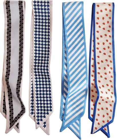 4PCS Hair Scarf Satin Head Scarf for Women Lightweight Silky Boho Scarves Purse Scarf for Handbags Accessories in Kuwait