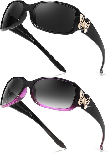 Fimilu （2Pack نظارة شمسية مستقطبة للنساء يلفون حول النظارات العصرية ، إكسسوارات أزياء الفراشة ، حماية UV400 in Kuwait