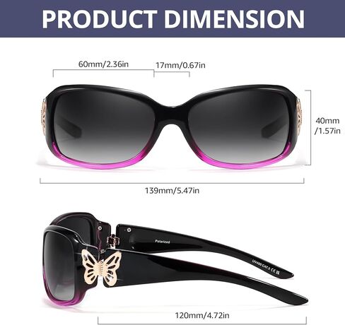 Fimilu （2Pack نظارة شمسية مستقطبة للنساء يلفون حول النظارات العصرية ، إكسسوارات أزياء الفراشة ، حماية UV400 in Kuwait