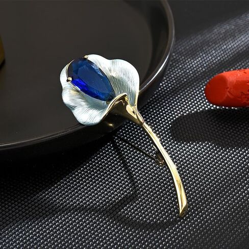 14K Gold Moissanite-Encrusted Enamel Lotus Flower Brooch, Sophisticated Lapel Flower Pin, A Luxurious Present for Her in Saudi Arabia