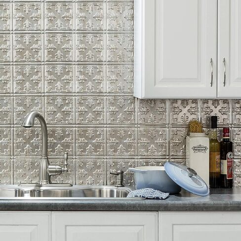 FASÄDE Traditional Style/Pattern 10 Decorative Vinyl Backsplash Panel in Vintage Metal (6X6 Inch Sample) in Saudi Arabia