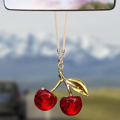 Briwill Cherry Rear View Mirror Charm, Cherry Car Accessories for Women,Silver&Red in Saudi Arabia