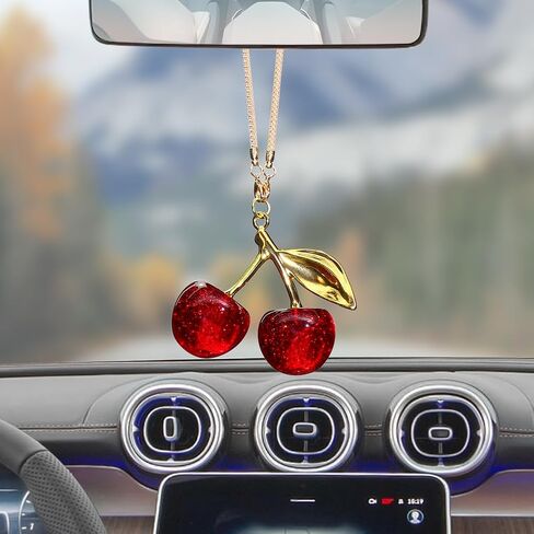 Briwill Cherry Rear View Mirror Charm, Cherry Car Accessories for Women,Silver&Red in Saudi Arabia