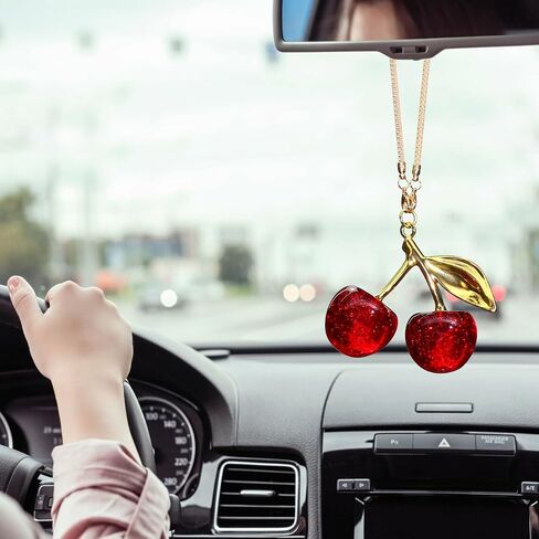 Briwill Cherry Rear View Mirror Charm, Cherry Car Accessories for Women,Silver&Red in Saudi Arabia