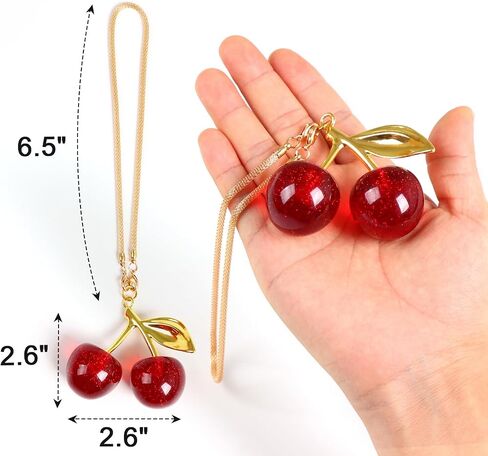 Briwill Cherry Rear View Mirror Charm, Cherry Car Accessories for Women,Silver&Red in Saudi Arabia