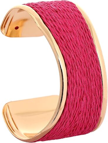 Raffia Colorful Chunky Cuff Bracelet For Women Statement Irregular Wave Vacation Tropical Beachy Spring Summer Wide Open Bangle Handmade Boho Costume Jewelry Accessories in Saudi Arabia