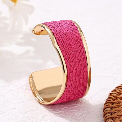 Raffia Colorful Chunky Cuff Bracelet For Women Statement Irregular Wave Vacation Tropical Beachy Spring Summer Wide Open Bangle Handmade Boho Costume Jewelry Accessories in Saudi Arabia