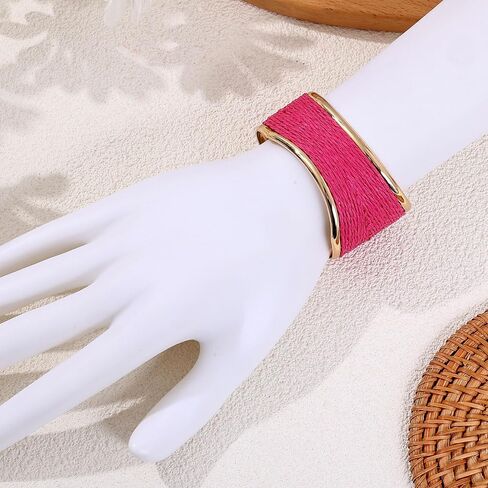 Raffia Colorful Chunky Cuff Bracelet For Women Statement Irregular Wave Vacation Tropical Beachy Spring Summer Wide Open Bangle Handmade Boho Costume Jewelry Accessories in Saudi Arabia