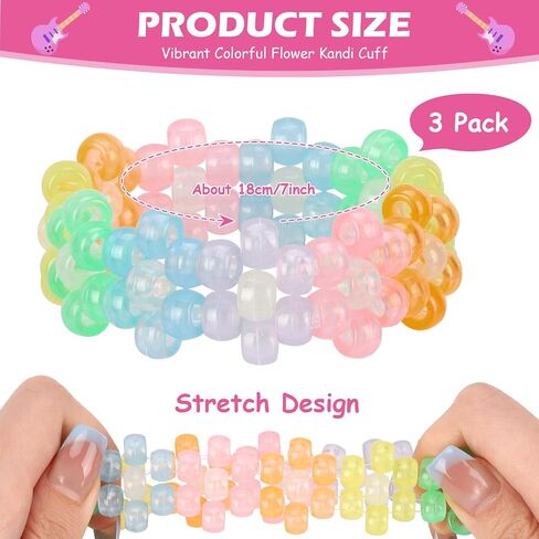 Flower Kandi Bracelets Stretch Rave Candy Bracelets Multi Color Beaded Flower Kandi Cuff Rave Accessories Jewelry Music Party Favor for Women Friends EDM Party Music Festival in Saudi Arabia