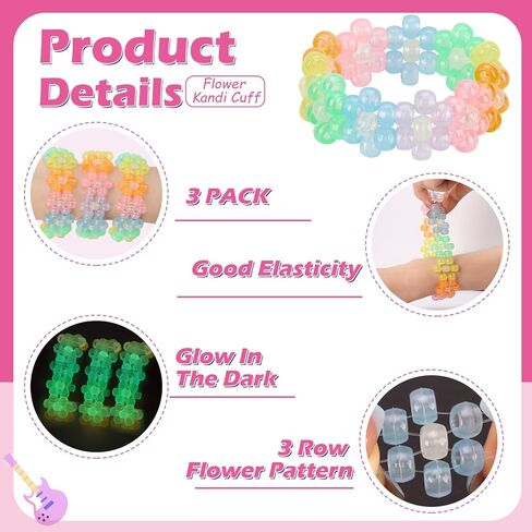 Flower Kandi Bracelets Stretch Rave Candy Bracelets Multi Color Beaded Flower Kandi Cuff Rave Accessories Jewelry Music Party Favor for Women Friends EDM Party Music Festival in Saudi Arabia