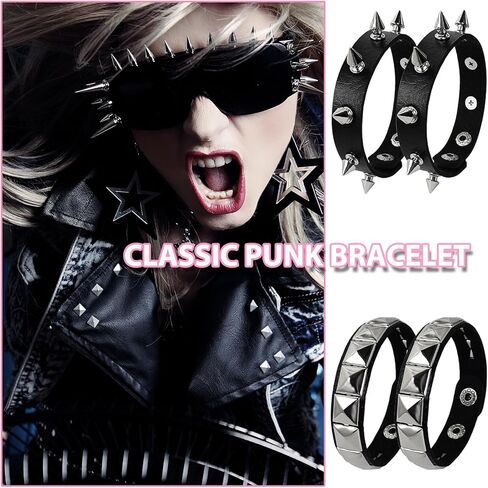 4 Pcs Punk Bracelet Spike Cuff Wrap Bracelets Fanux Leather Wristband Stud Gothic Bracelet Halloween Dress up Bracelets in Saudi Arabia