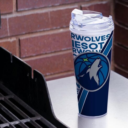 Rico Industries NBA Basketball Milwaukee Bucks 24oz tumbler مع غطاء مفصلي ، مرخص رسميًا من البهلوان المزدوج الجدار مع القش in Saudi Arabia