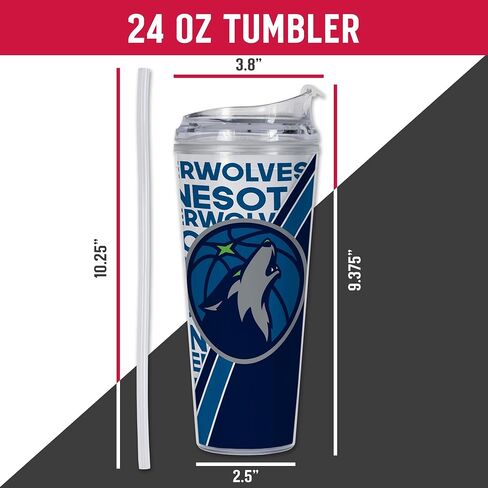 Rico Industries NBA Basketball Milwaukee Bucks 24oz tumbler مع غطاء مفصلي ، مرخص رسميًا من البهلوان المزدوج الجدار مع القش in Saudi Arabia