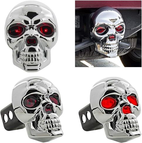 غطاء عقبة فرامل LED CHROME Skull - ملاءمة عالمي لأجهزة استقبال Hitch 1.25 "و 2" ، متوافقة مع تشيفي ، فورد ، تويوتا ، GMC ، دودج رام ، جيب دائم بنية ABS in Saudi Arabia