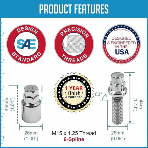 Wheel Accessories Parts 4 Locks + Key M15x1.25 15x1.25 Thread Ball Seat Lug Bolt Dual Hex Key 17" and 19" 44mm Thread Length Black Lug Nuts for 2019+ Mercedes GLE GLS 2021+ Maybach GLS in Kuwait