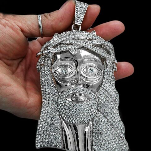 XXL JUMBO SIZE JESUS HEAD HIP HOP STYLE ICED GOLD SILVER PLATED BLING CHARM PENDANT JEWELRY in Kuwait