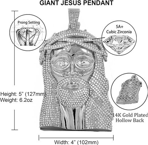 XXL JUMBO SIZE JESUS HEAD HIP HOP STYLE ICED GOLD SILVER PLATED BLING CHARM PENDANT JEWELRY in Kuwait