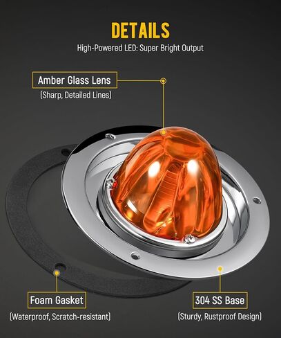Partsam 2pcs عدسة زجاجية حمراء مجموعة أضاءة البطيخ LED أدى إلى إيقاف أضواء الذيل مع مدي الفولاذ المقاوم للصدأ واستبدال قاعدة لبيتربيلت Freightliner Trucks Trailers RVS MotoHomes in Saudi Arabia