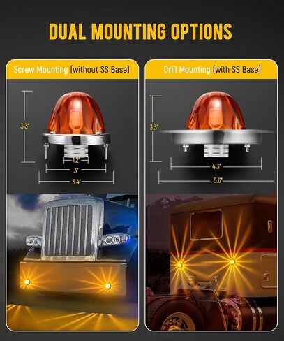 Partsam 2pcs عدسة زجاجية حمراء مجموعة أضاءة البطيخ LED أدى إلى إيقاف أضواء الذيل مع مدي الفولاذ المقاوم للصدأ واستبدال قاعدة لبيتربيلت Freightliner Trucks Trailers RVS MotoHomes in Saudi Arabia