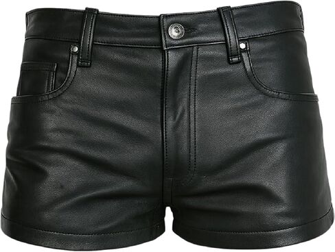 Genuine Leather Shorts for Men Black 5 Pockets Pants Style Zipper Nicker Shorts Lighweight Workout Running Gym Party in Saudi Arabia