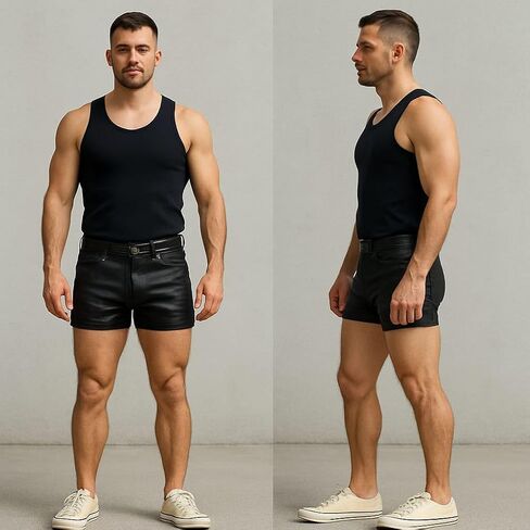 Genuine Leather Shorts for Men Black 5 Pockets Pants Style Zipper Nicker Shorts Lighweight Workout Running Gym Party in Saudi Arabia