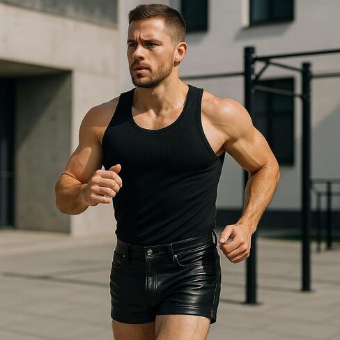 Genuine Leather Shorts for Men Black 5 Pockets Pants Style Zipper Nicker Shorts Lighweight Workout Running Gym Party in Saudi Arabia