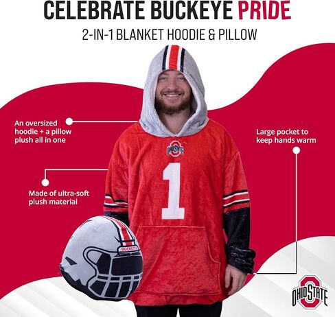 Plushible Ohio State Snugible 2-in-1 Wearable Blanket Adult, Transforming Pillow - Oversized Sports Hoodie with Front Pocket - Cozy Hoodie Blanket for Women & Men in Kuwait