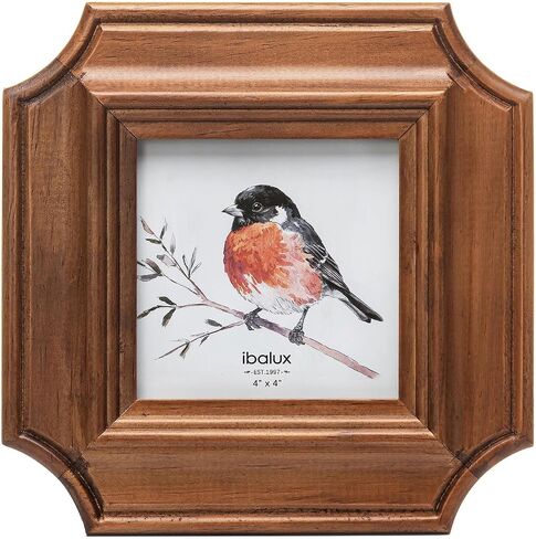 4x4 Octagonal Picture Frame, Walnut-Colored Pine Wood with Real Glass, Vertical and Horizontal for Tabletop or Wall Hanging Display Photo Frame in Saudi Arabia