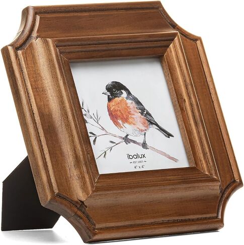 4x4 Octagonal Picture Frame, Walnut-Colored Pine Wood with Real Glass, Vertical and Horizontal for Tabletop or Wall Hanging Display Photo Frame in Saudi Arabia