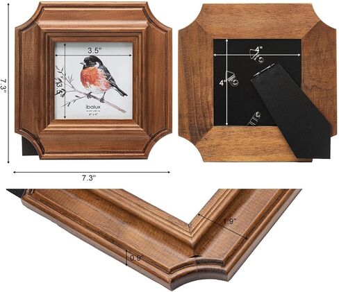 4x4 Octagonal Picture Frame, Walnut-Colored Pine Wood with Real Glass, Vertical and Horizontal for Tabletop or Wall Hanging Display Photo Frame in Saudi Arabia