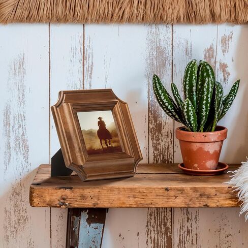 4x4 Octagonal Picture Frame, Walnut-Colored Pine Wood with Real Glass, Vertical and Horizontal for Tabletop or Wall Hanging Display Photo Frame in Saudi Arabia