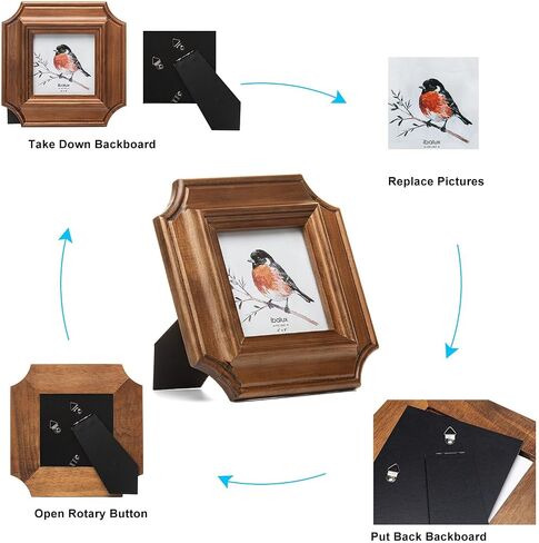 4x4 Octagonal Picture Frame, Walnut-Colored Pine Wood with Real Glass, Vertical and Horizontal for Tabletop or Wall Hanging Display Photo Frame in Saudi Arabia