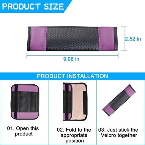 2PCS Car Seat Belt Cover, Carbon Fiber Leather Vehicle Seatbelt Pads, Soft Comfortable Seat Shoulder Neck Strap Protection Cushion, Universal for SUV, Sedan, Truck (Black) in Saudi Arabia