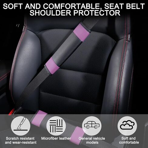 2PCS Car Seat Belt Cover, Carbon Fiber Leather Vehicle Seatbelt Pads, Soft Comfortable Seat Shoulder Neck Strap Protection Cushion, Universal for SUV, Sedan, Truck (Black) in Saudi Arabia