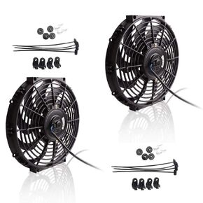 Universal High Performance 12V Slim Electric Cooling Radiator Fan with Fan Mounting Kit (12 Inch Black, 2 Pack)